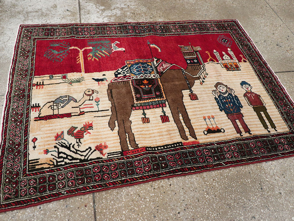 Vintage Persian Mashad Pictorial Rug, No.32098 - Gss