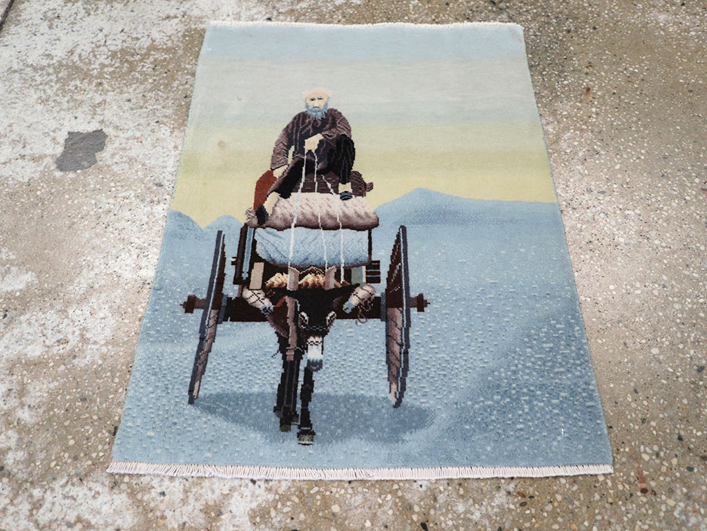 Modern Persian Tabriz Pictorial Throw Rug, No.32099 - Gss