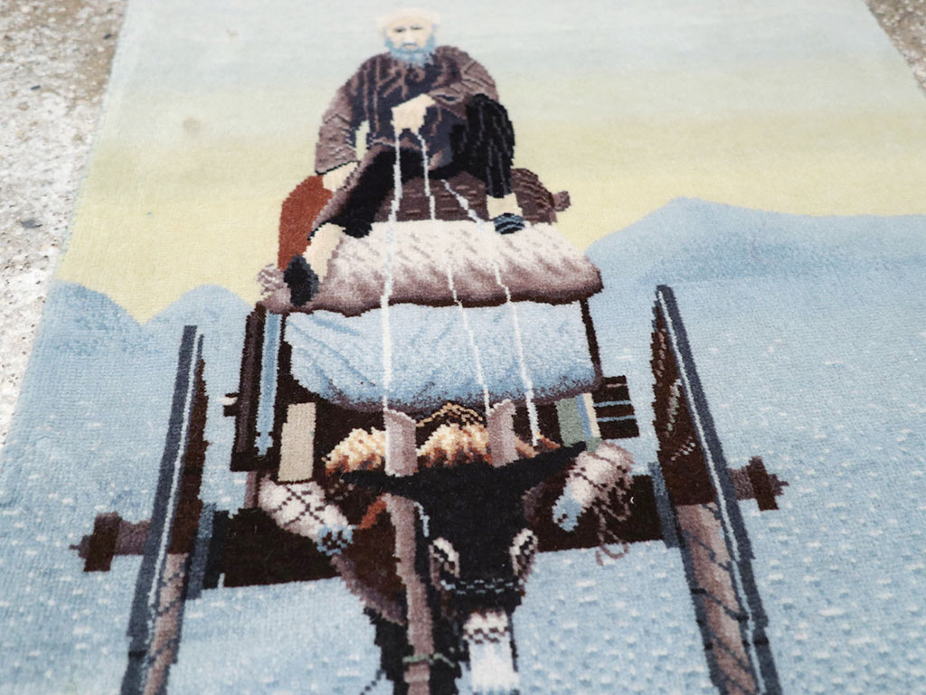 Modern Persian Tabriz Pictorial Throw Rug, No.32099 - Gss