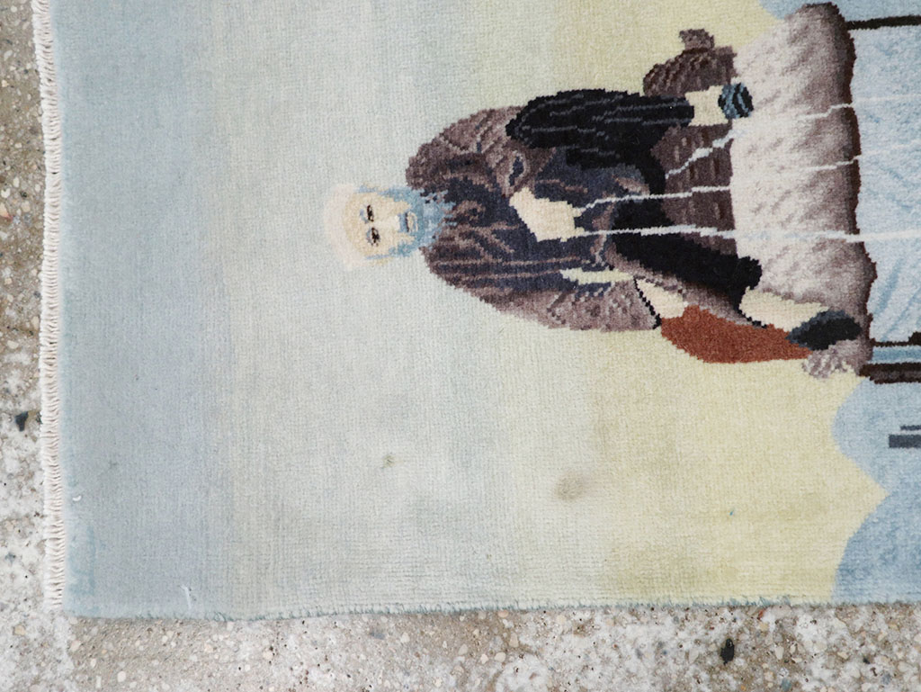 Modern Persian Tabriz Pictorial Throw Rug, No.32099 - Gss