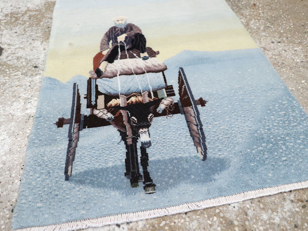 Modern Persian Tabriz Pictorial Throw Rug, No.32099 - Gss