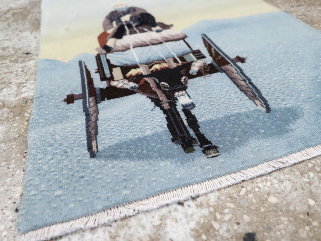 Modern Persian Tabriz Pictorial Throw Rug, No.32099 - Gss