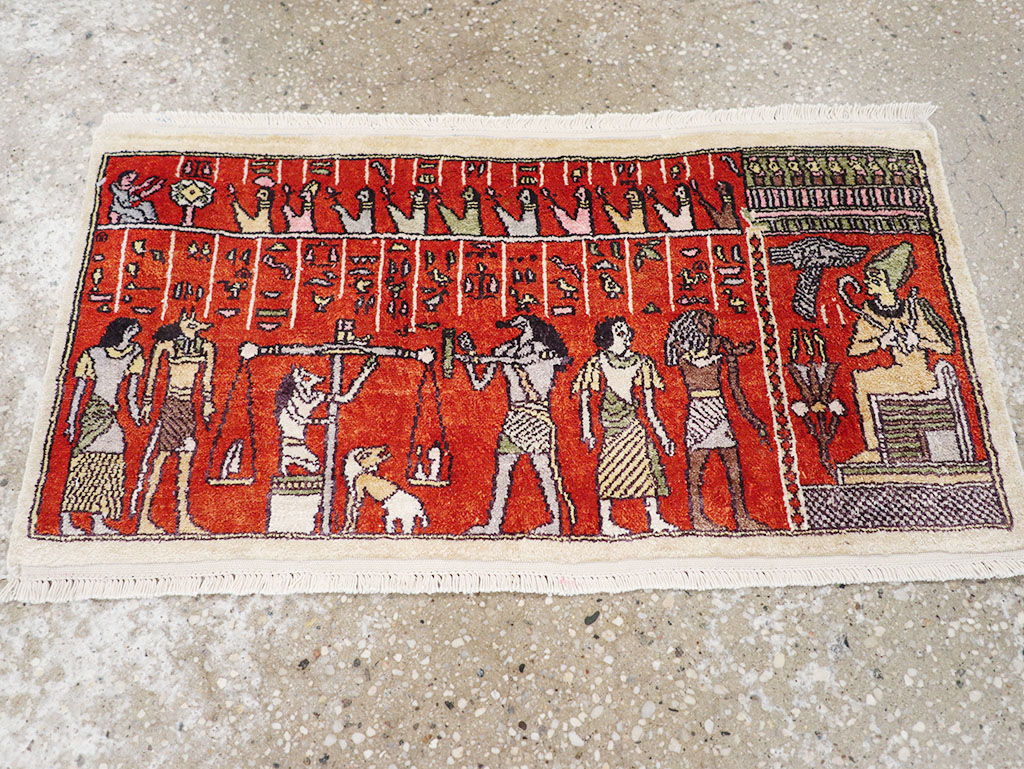 Vintage Persian Quom Pictorial Throw Rug, No.32102 - Gss