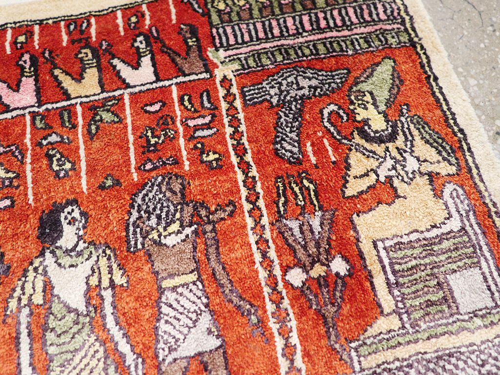 Vintage Persian Quom Pictorial Throw Rug, No.32102 - Gss