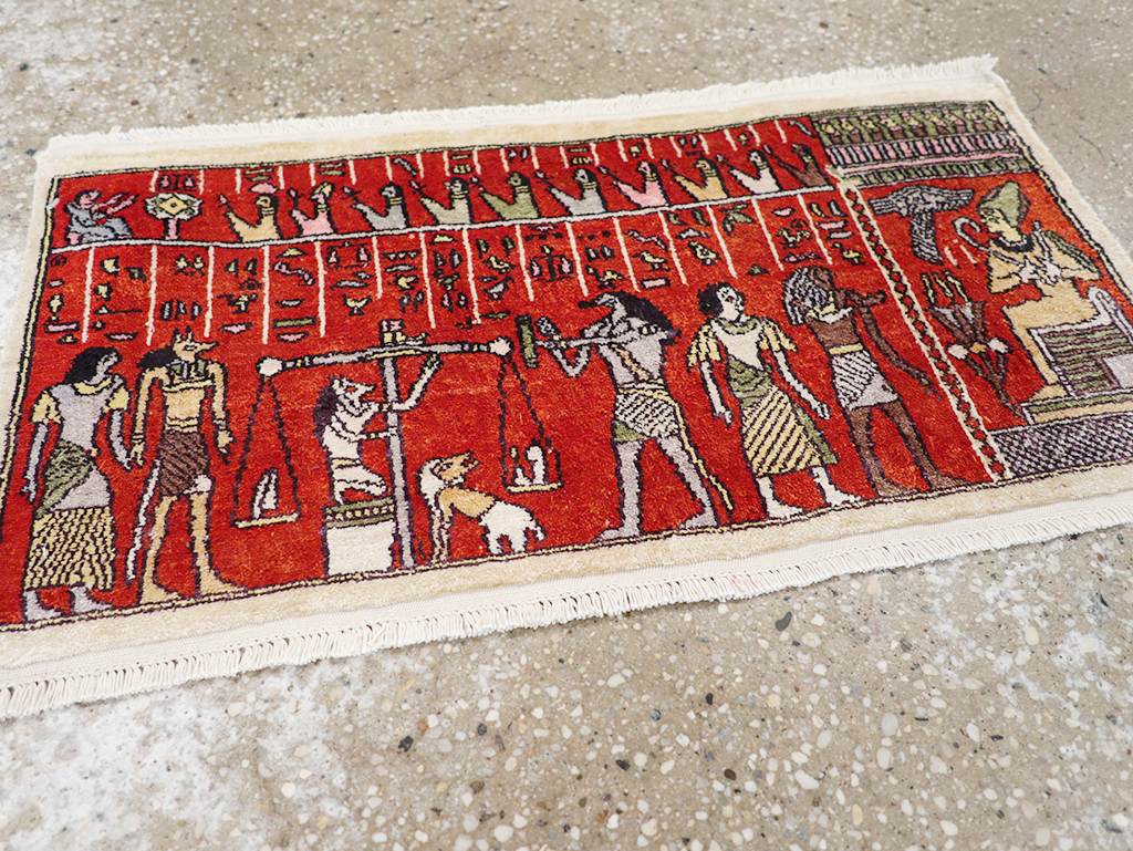 Vintage Persian Quom Pictorial Throw Rug, No.32102 - Gss