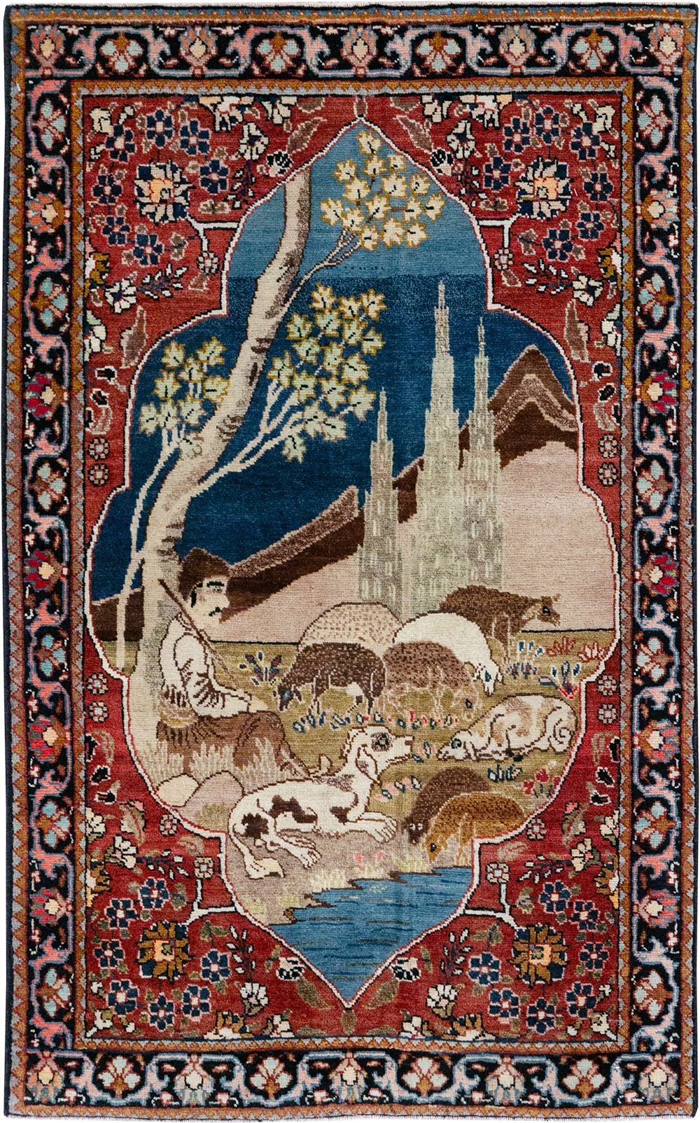 Vintage Persian Tabriz Pictorial Throw Rug, No.32103 - Gss