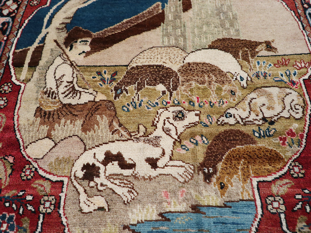 Vintage Persian Tabriz Pictorial Throw Rug, No.32103 - Gss