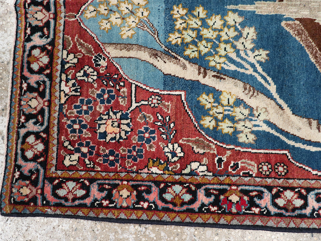 Vintage Persian Tabriz Pictorial Throw Rug, No.32103 - Gss