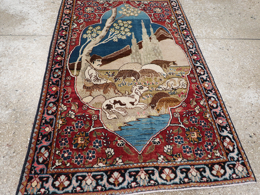 Vintage Persian Tabriz Pictorial Throw Rug, No.32103 - Gss