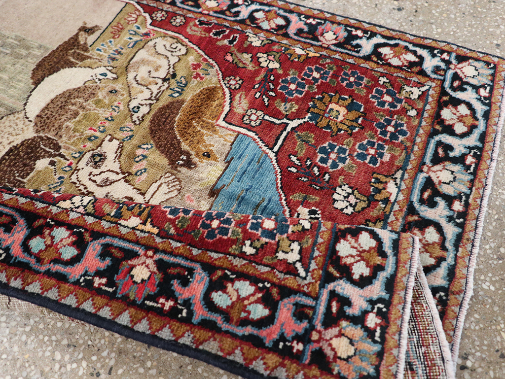 Vintage Persian Tabriz Pictorial Throw Rug, No.32103 - Gss