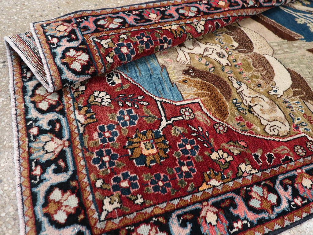 Vintage Persian Tabriz Pictorial Throw Rug, No.32103 - Gss