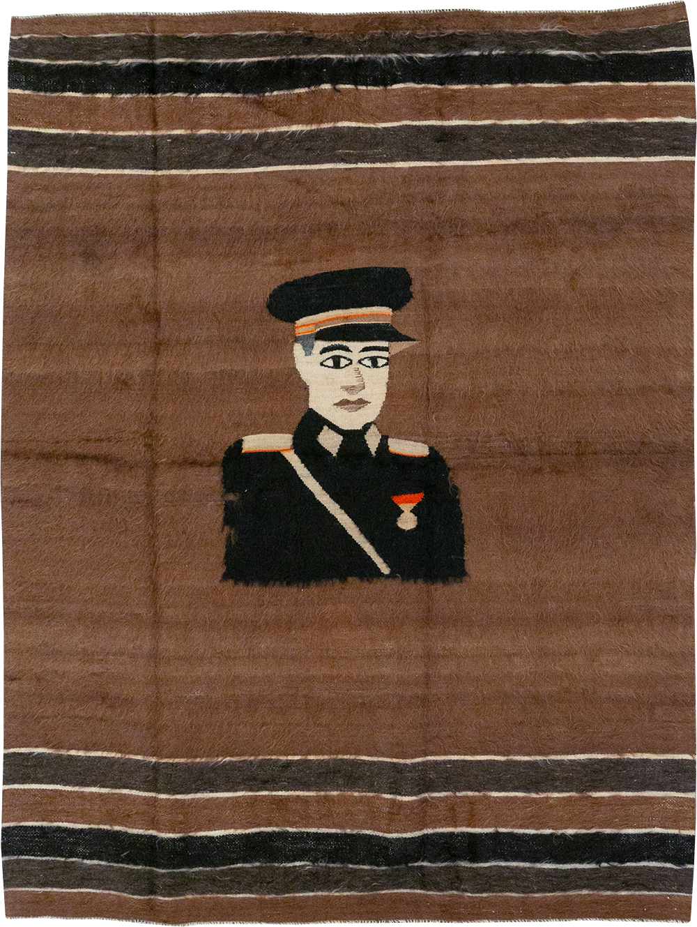 Vintage Turkish Mohair Pictorial Accent Rug, No.32105 - Gss