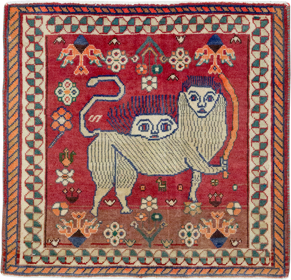 Vintage Persian Shiraz Pictorial Throw Rug, No.32107 - Gss