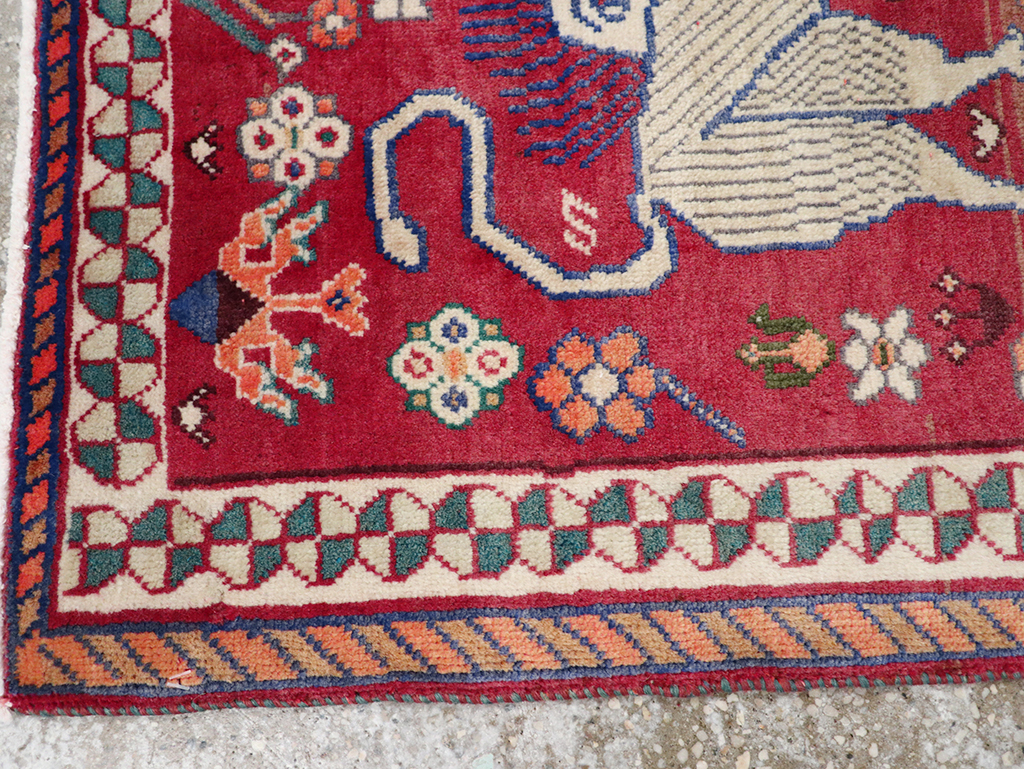 Vintage Persian Shiraz Pictorial Throw Rug, No.32107 - Gss