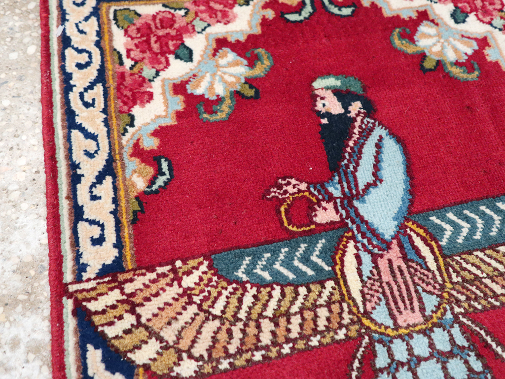 Vintage Persian Kerman Pictorial Throw Rug (Pair: 1 of 2), No.32108 - Gss