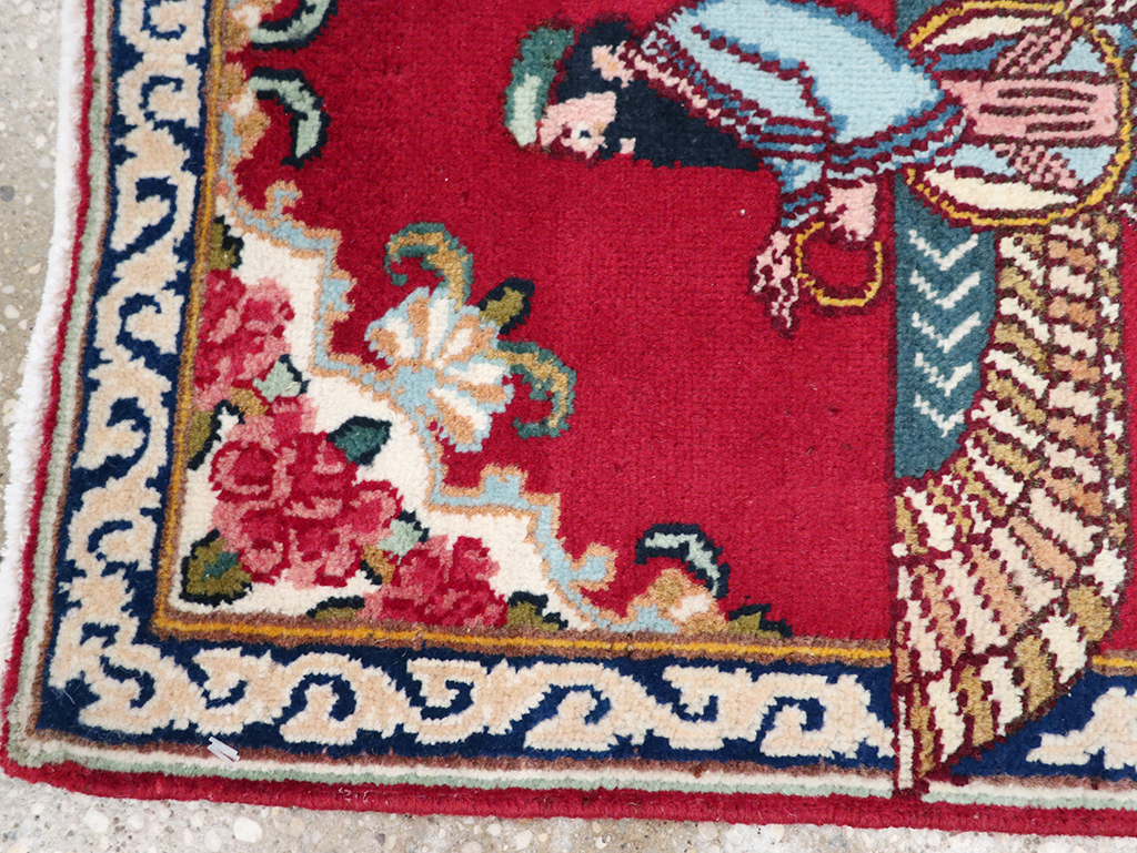 Vintage Persian Kerman Pictorial Throw Rug (Pair: 1 of 2), No.32108 - Gss