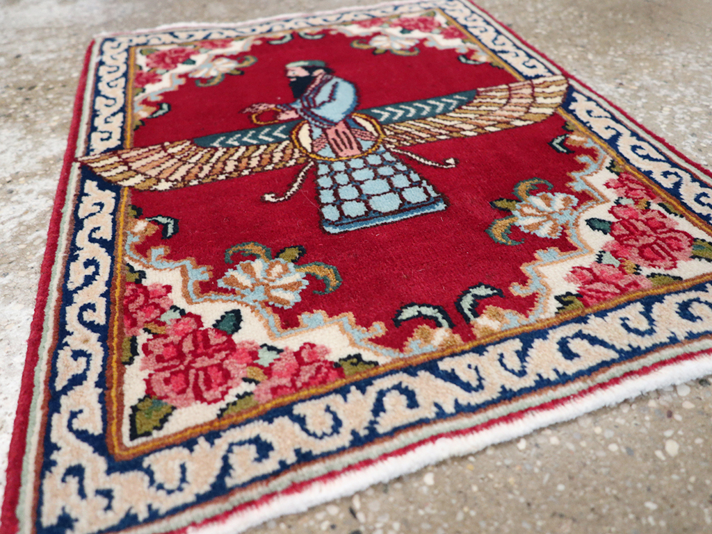 Vintage Persian Kerman Pictorial Throw Rug (Pair: 1 of 2), No.32108 - Gss