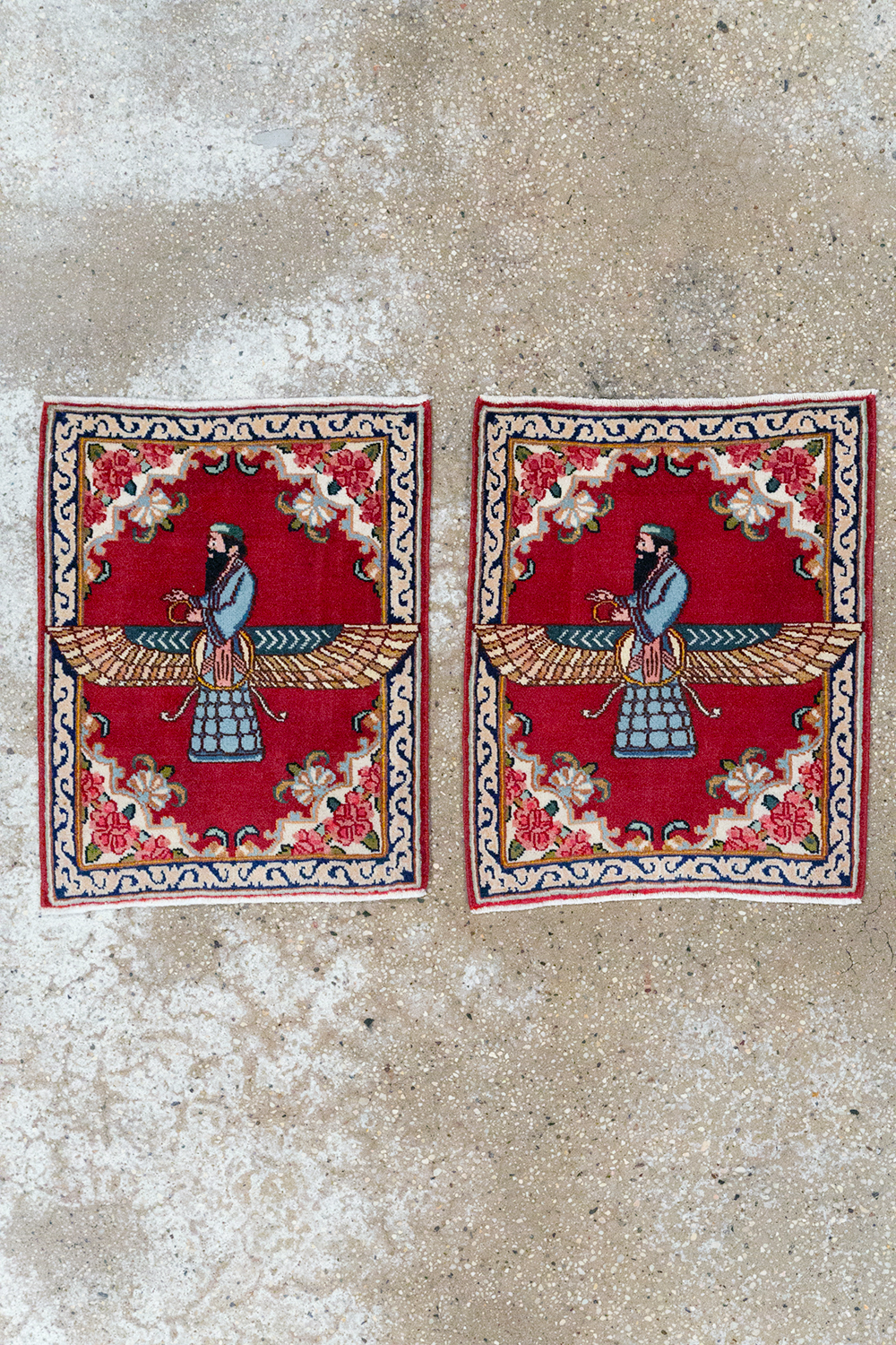Vintage Persian Kerman Pictorial Throw Rug (Pair: 1 of 2), No.32108 - Gss