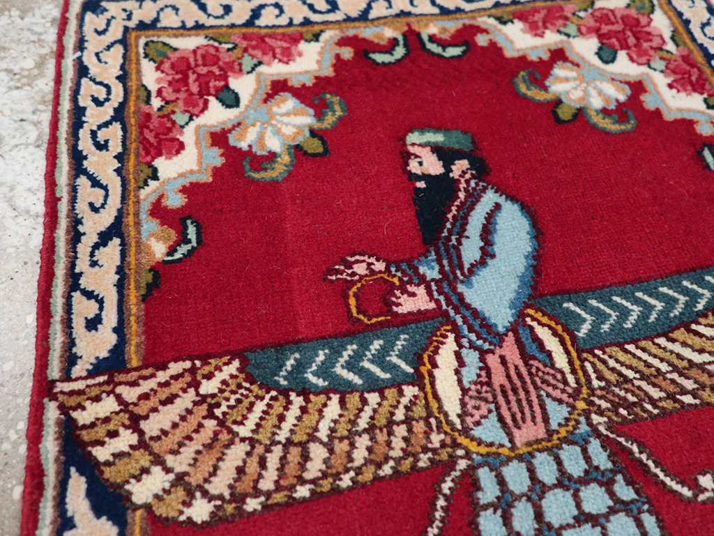 Vintage Persian Kerman Pictorial Throw Rug (Pair: 2 of 2), No.32109 - Gss