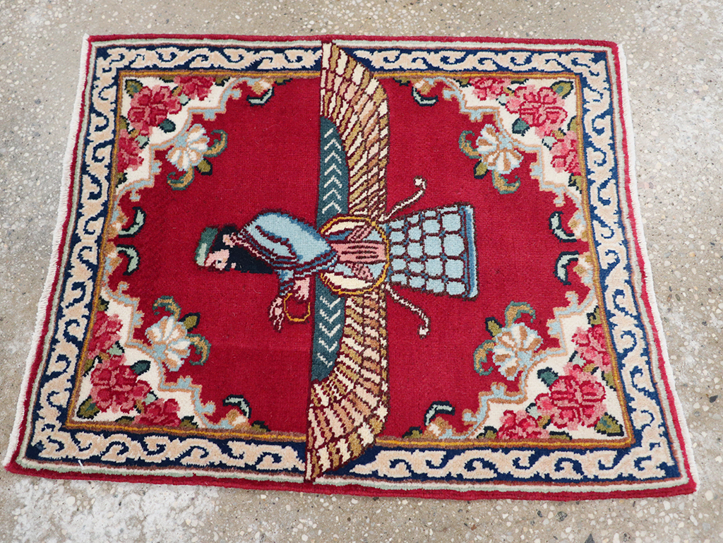 Vintage Persian Kerman Pictorial Throw Rug (Pair: 2 of 2), No.32109 - Gss