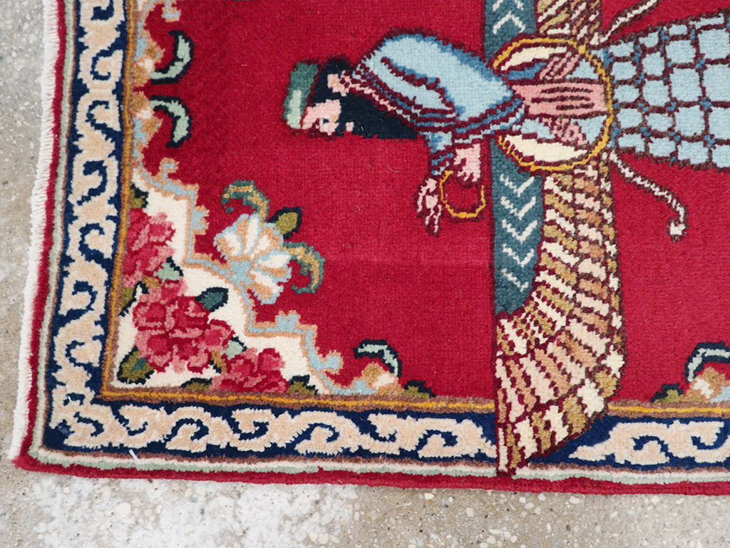 Vintage Persian Kerman Pictorial Throw Rug (Pair: 2 of 2), No.32109 - Gss