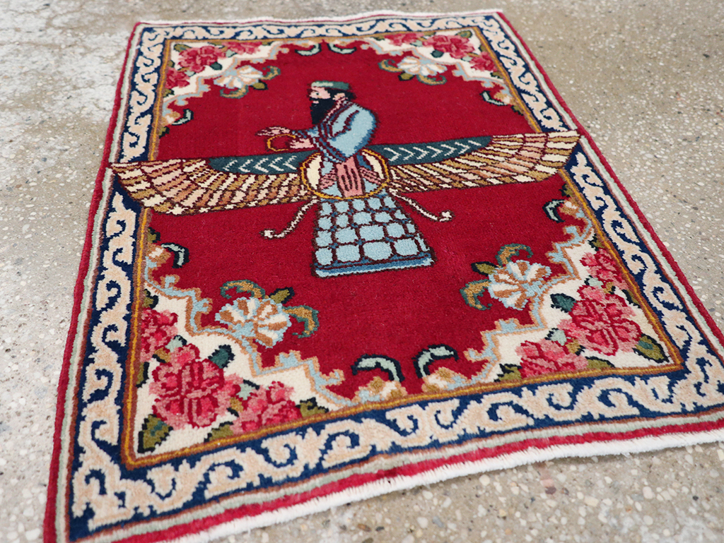 Vintage Persian Kerman Pictorial Throw Rug (Pair: 2 of 2), No.32109 - Gss