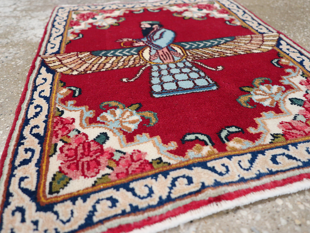 Vintage Persian Kerman Pictorial Throw Rug (Pair: 2 of 2), No.32109 - Gss