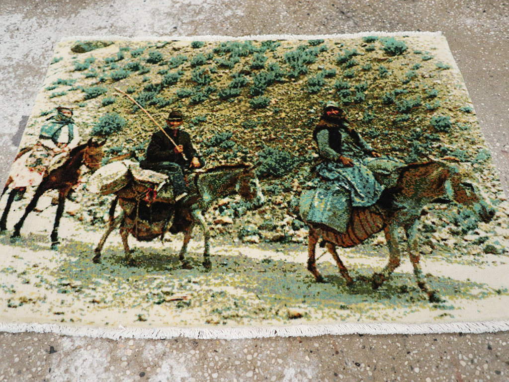 Modern Persian Tabriz Pictorial Throw Rug, No.32119 - Gss