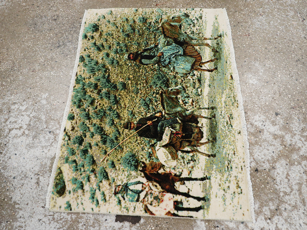 Modern Persian Tabriz Pictorial Throw Rug, No.32119 - Gss