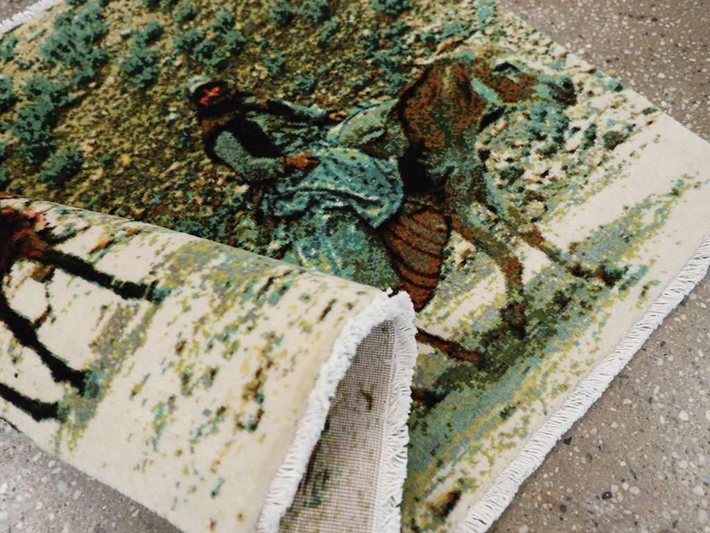 Modern Persian Tabriz Pictorial Throw Rug, No.32119 - Gss