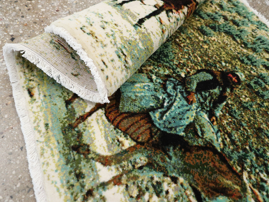 Modern Persian Tabriz Pictorial Throw Rug, No.32119 - Gss