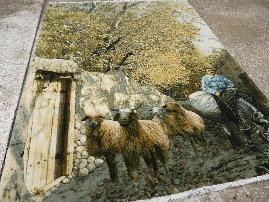 Modern Persian Tabriz Pictorial Throw Rug, No.32120 - Gss