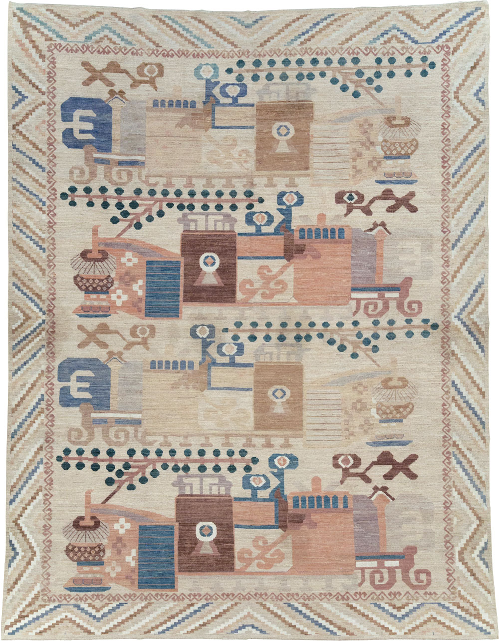 Modern East Turkestan Vase Khotan Room Size Carpet, No.32167 - Gss