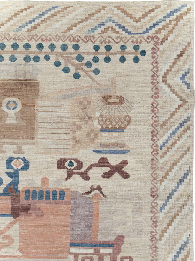 Modern East Turkestan Vase Khotan Room Size Carpet, No.32167 - Gss