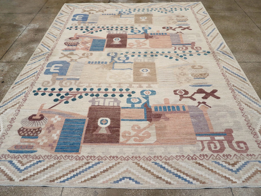 Modern East Turkestan Vase Khotan Room Size Carpet, No.32167 - Gss