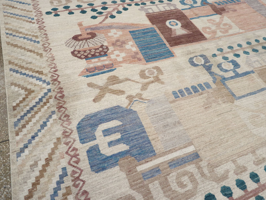 Modern East Turkestan Vase Khotan Room Size Carpet, No.32167 - Gss