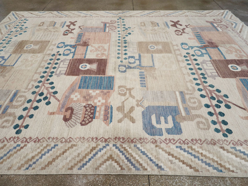 Modern East Turkestan Vase Khotan Room Size Carpet, No.32167 - Gss