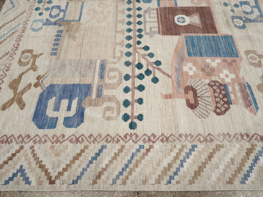 Modern East Turkestan Vase Khotan Room Size Carpet, No.32167 - Gss