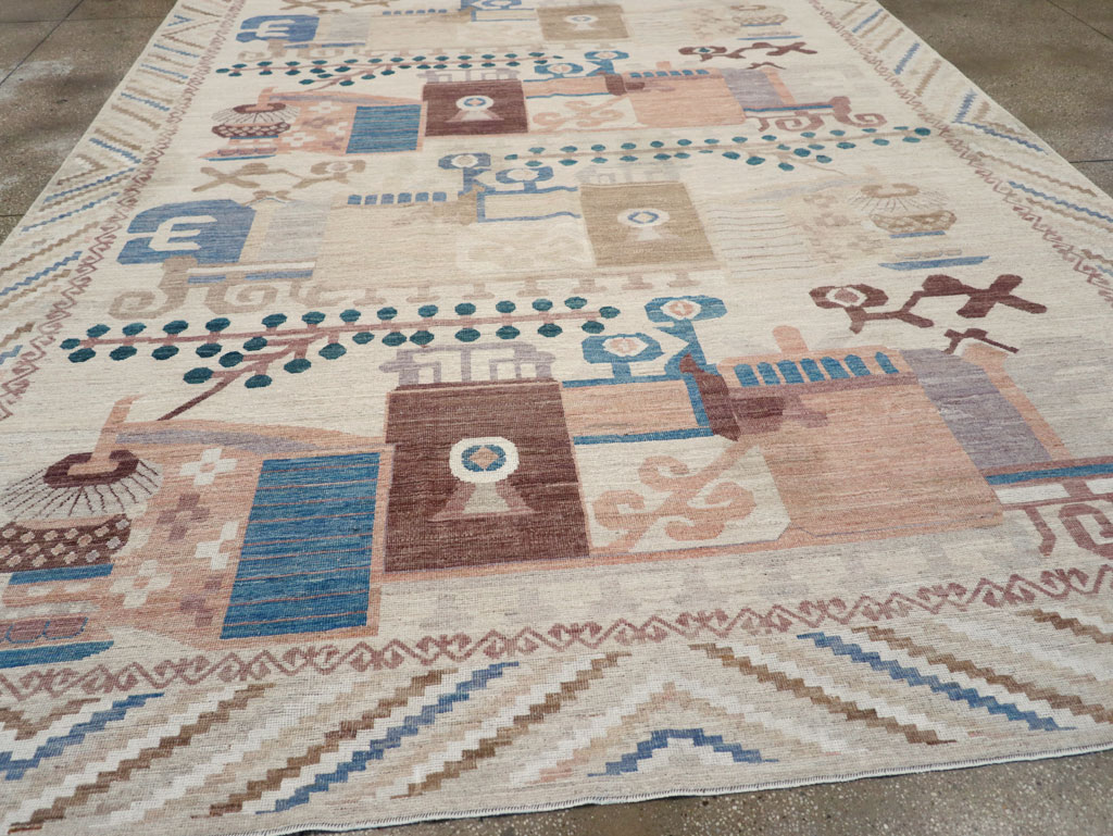 Modern East Turkestan Vase Khotan Room Size Carpet, No.32167 - Gss