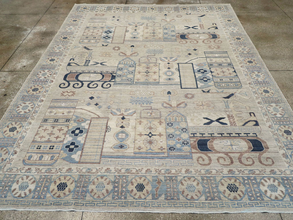 Modern East Turkestan Pictorial Vase Khotan Room Size Carpet, No.32187 - Gss