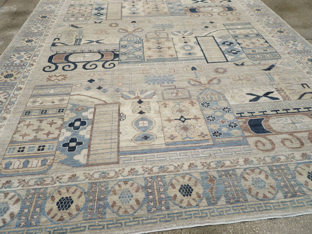 Modern East Turkestan Pictorial Vase Khotan Room Size Carpet, No.32187 - Gss