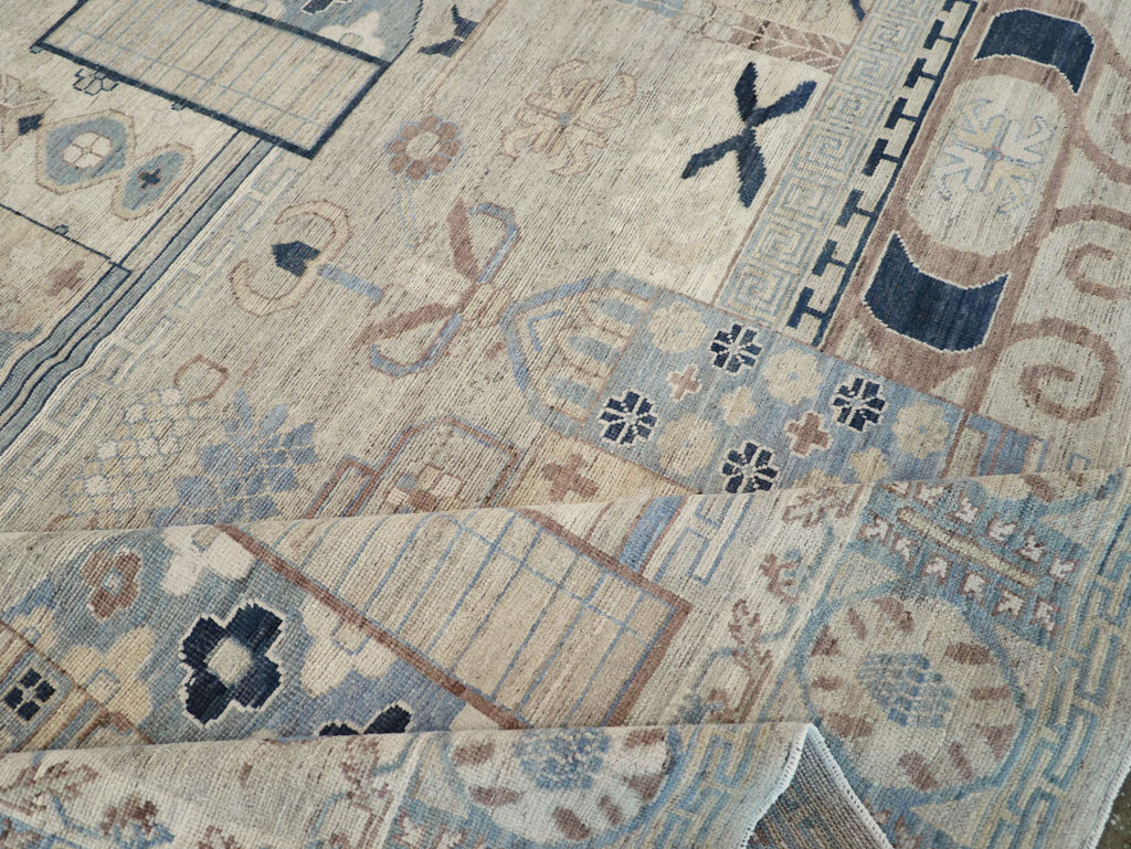 Modern East Turkestan Pictorial Vase Khotan Room Size Carpet, No.32187 - Gss