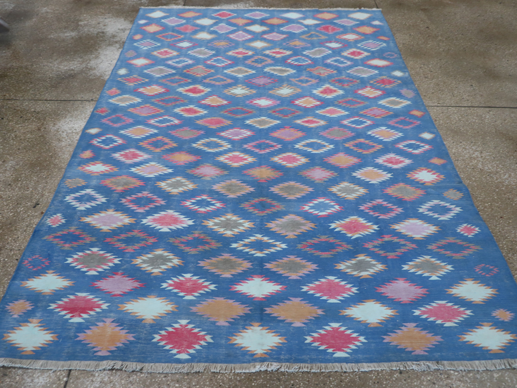 Vintage Indian Flatweave Cotton Dhurrie Accent Rug, No.32194 - Gss