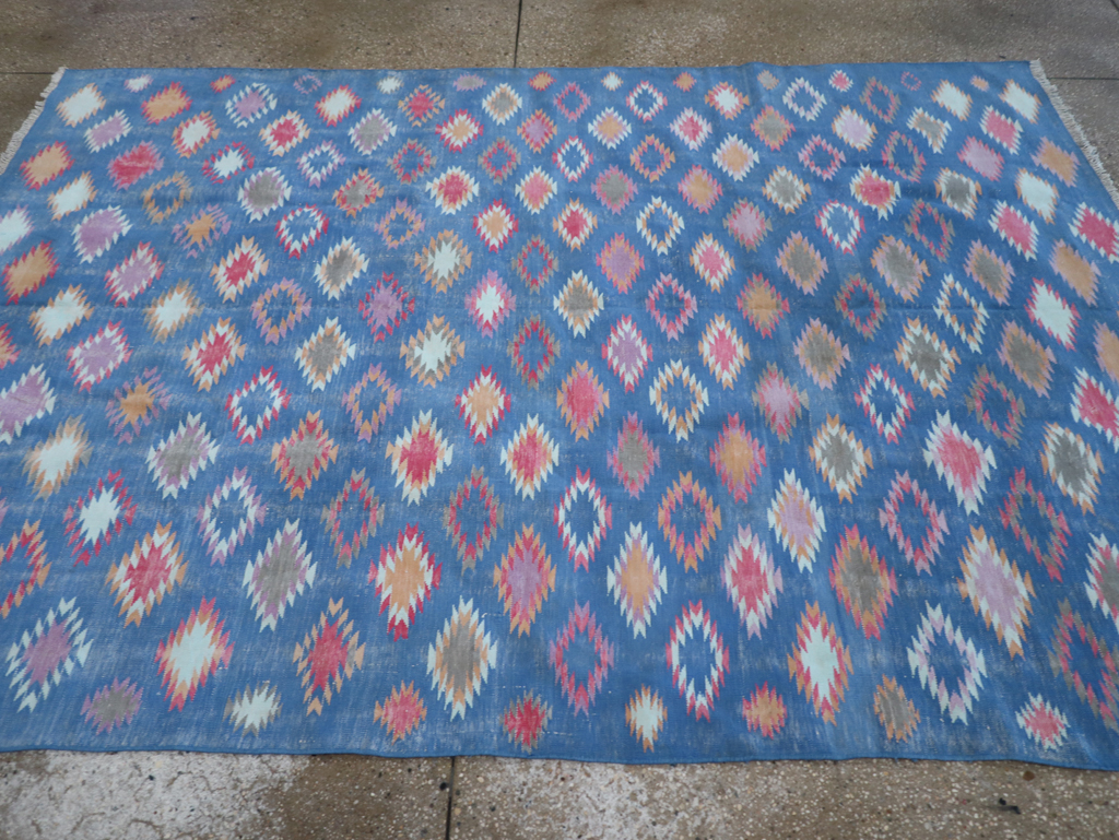 Vintage Indian Flatweave Cotton Dhurrie Accent Rug, No.32194 - Gss