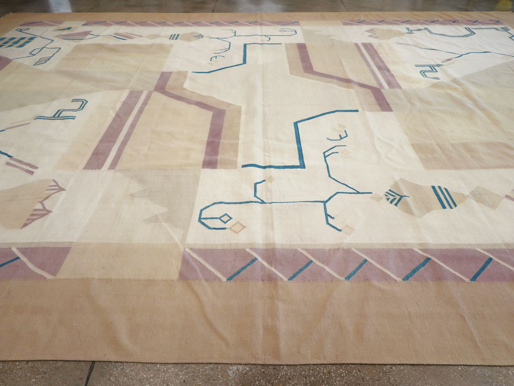 Vintage Indian Flatweave Dhurrie Oversize Carpet, No.32196 - Gss