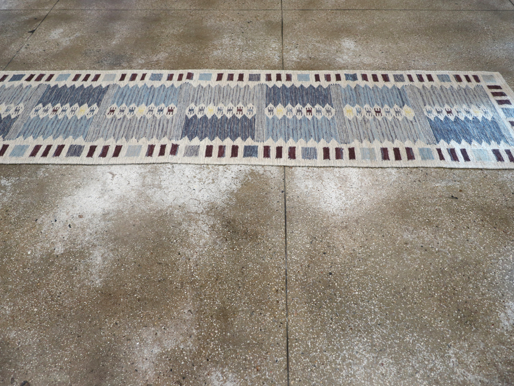 Swedish Inspired Contemporary Turkish Flatweave Runner, No.32203 - Gss