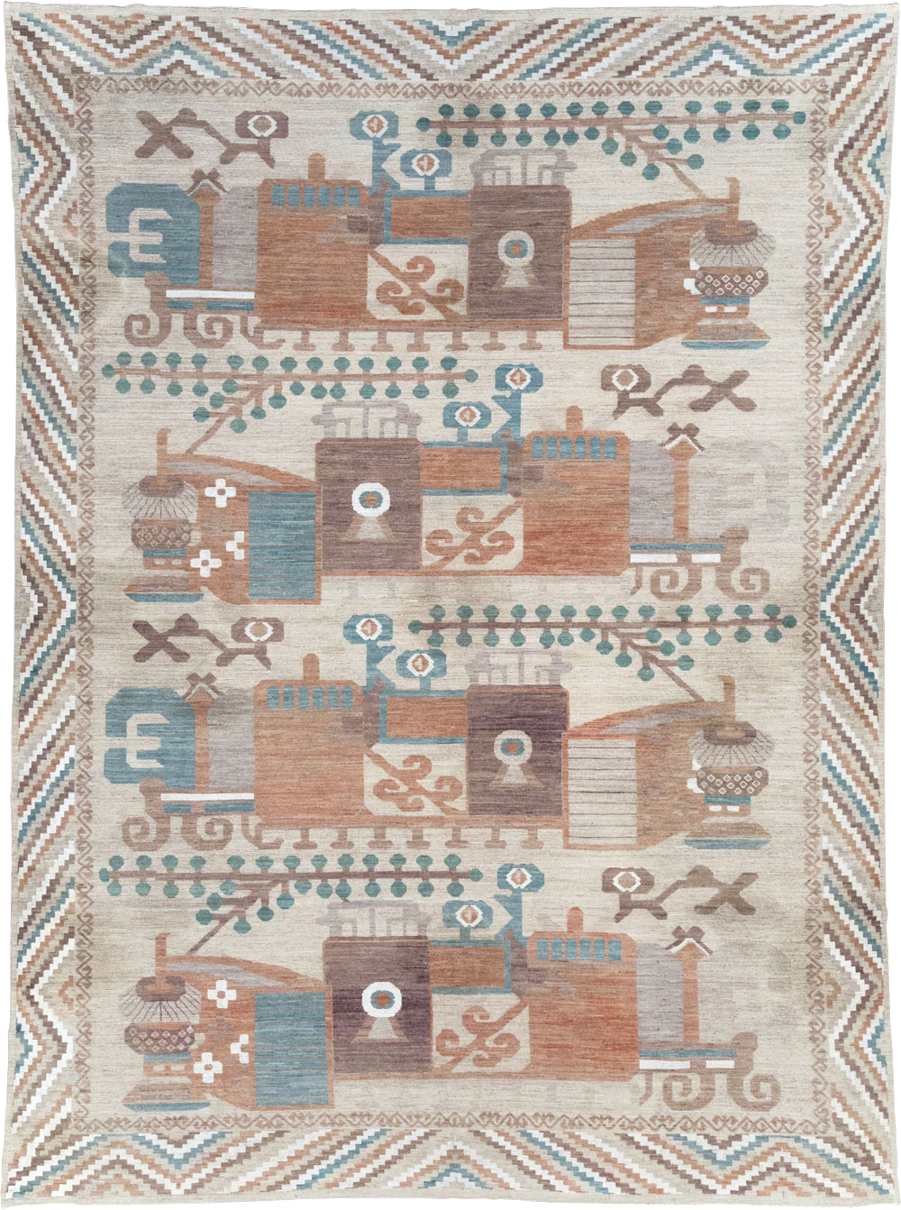 Modern East Turkestan Vase Khotan Room Size Carpet, No.32207 - Gss