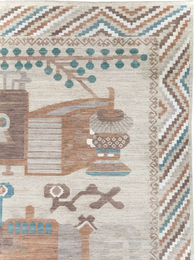 Modern East Turkestan Vase Khotan Room Size Carpet, No.32207 - Gss