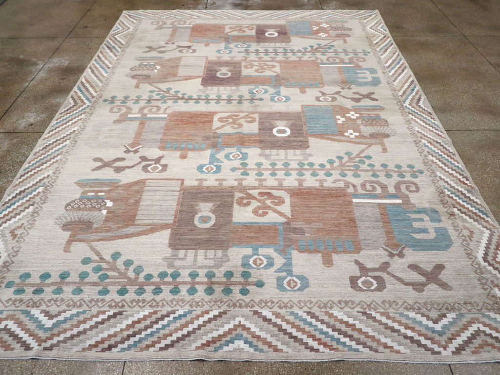 Modern East Turkestan Vase Khotan Room Size Carpet, No.32207 - Gss