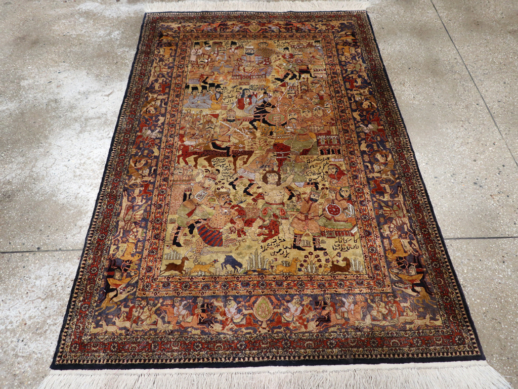 Vintage Chinese Silk Pictorial Accent Rug, No.32261 - Gss